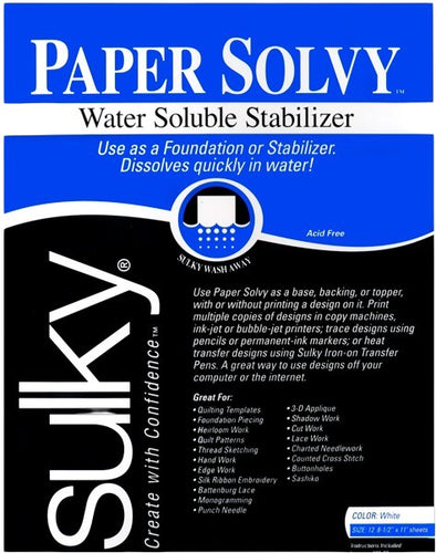 Sulky Paper Solvy Stabilizer - White - 8.5'' x 11'' Pkg. (12 Sheets)