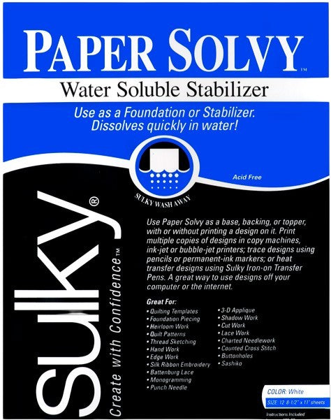 Sulky Paper Solvy Stabilizer - White - 8.5'' x 11'' Pkg. (12 Sheets)