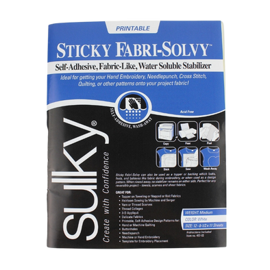 Sulky Sticky Fabri-Solvy Stabilizer - White - 8.5'' x 11'' Pkg. (12 Sheets)