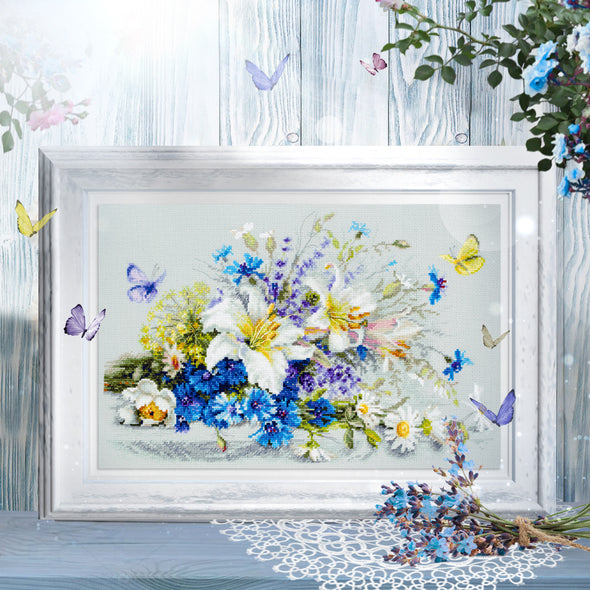 Lilies and Cornflowers Cross Stitch Kit by Magic Needle