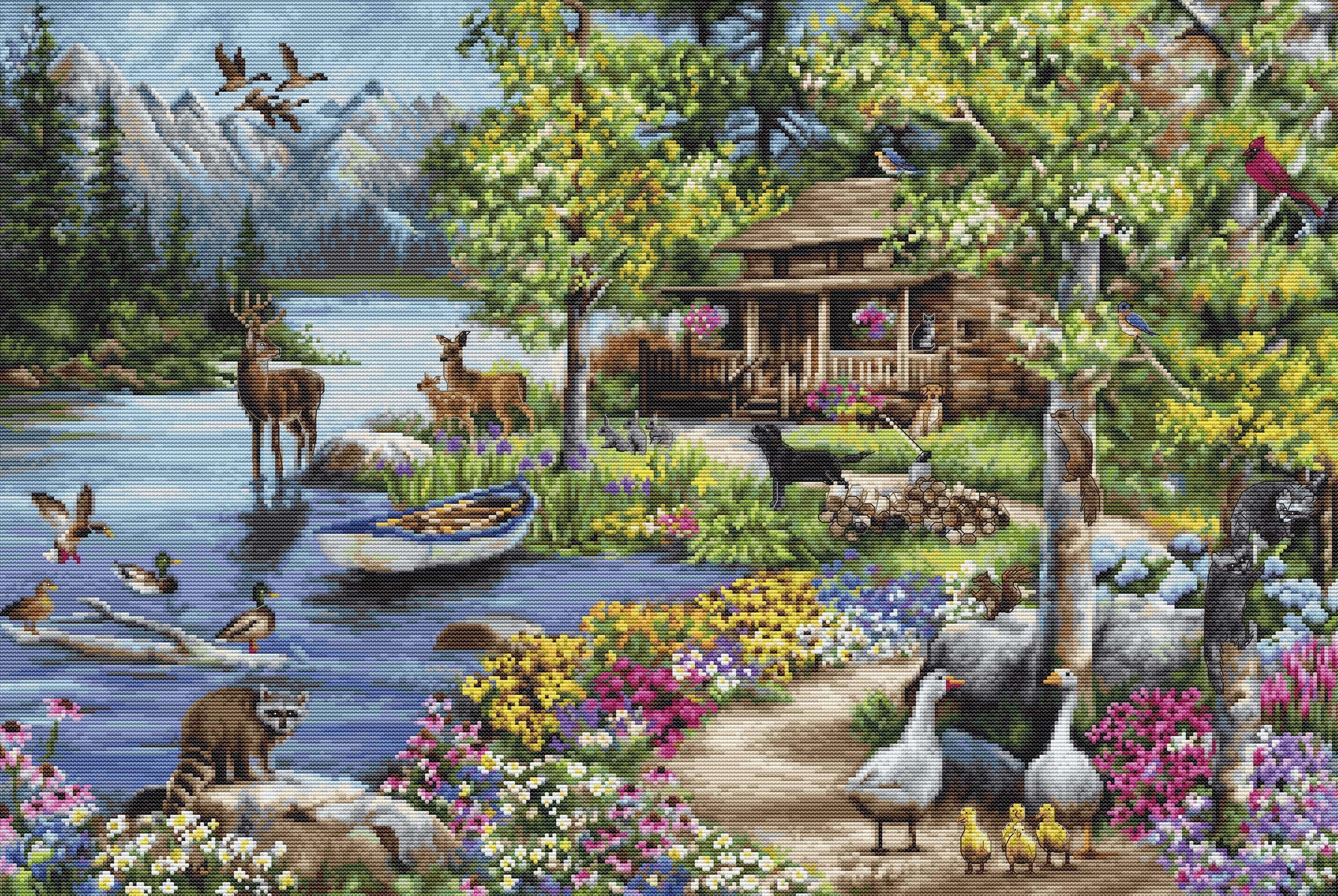 Cabin by the Lake Cross Stitch Kit by Luca-S – VolcanoStitching