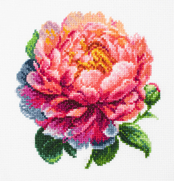 ’’Coral Charm’’ Peony Cross Stitch Kit by Luca-S