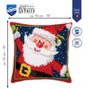 Cross-stitched pillow with Santa Claus design, featuring Vervaco branding and dimensions.