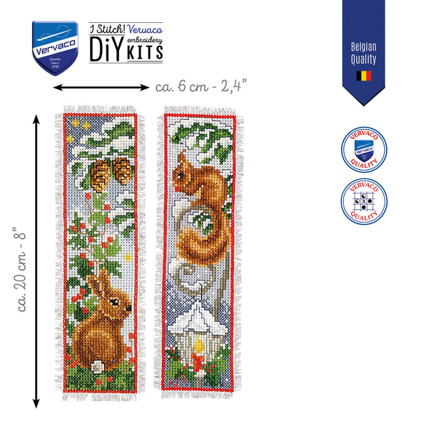 Rabbit and Squirrel set of 2 Cross Stitch Bookmark Kit by Vervaco