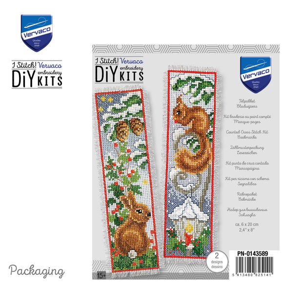 Rabbit and Squirrel set of 2 Cross Stitch Bookmark Kit by Vervaco