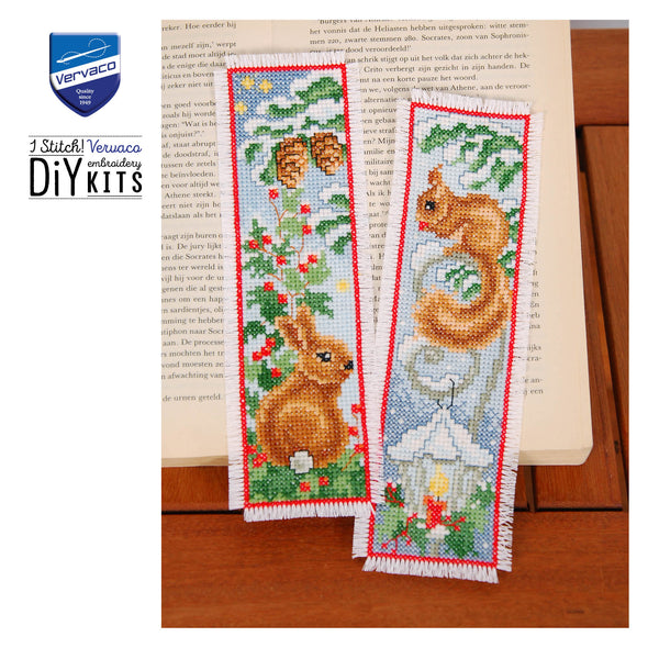 Rabbit and Squirrel set of 2 Cross Stitch Bookmark Kit by Vervaco