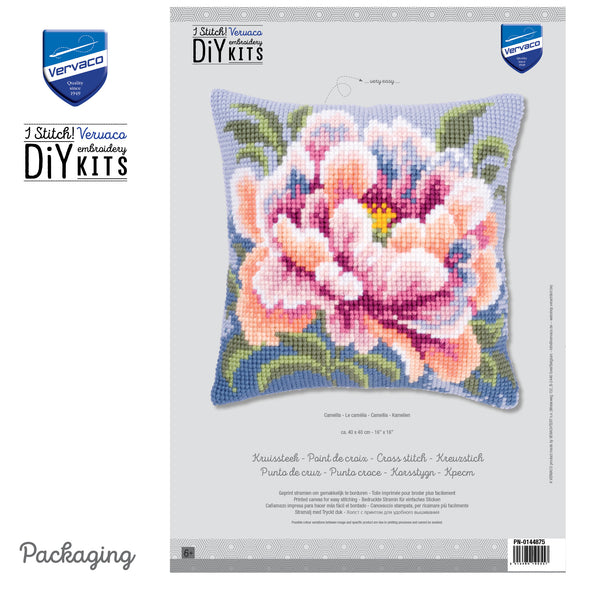 Camellia Cross Stitch Cushion Kit by Vervaco
