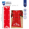 Red table runner with white reindeer and snowflake pattern, displayed with Vervaco branding.