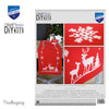 Vervaco DIY embroidery kit packaging with red table runner design featuring reindeer and snowflakes.