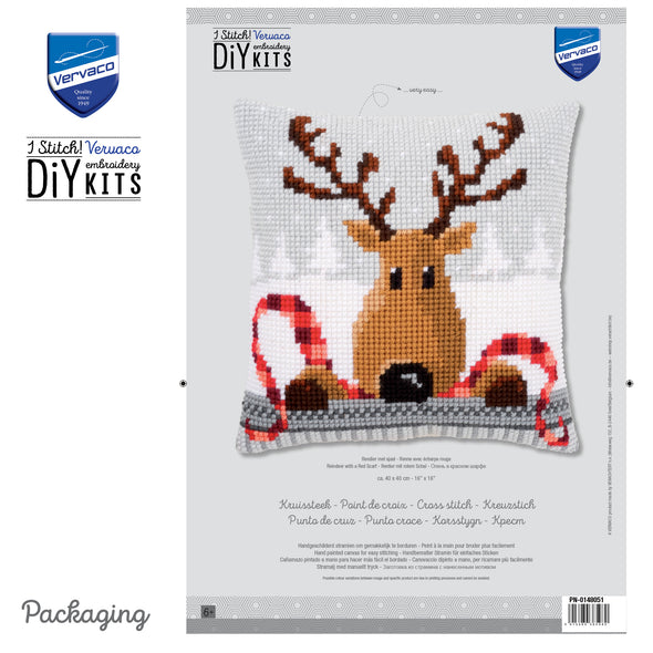 Vervaco DIY embroidery kit packaging with a reindeer design on a white background