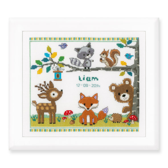Forest Animals I Birth Record Cross Stitch Kit by Vervaco