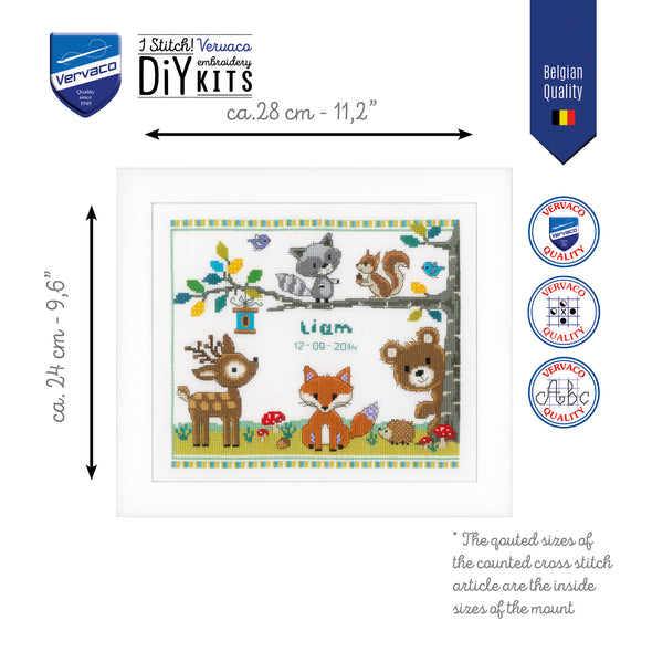 Forest Animals I Birth Record Cross Stitch Kit by Vervaco