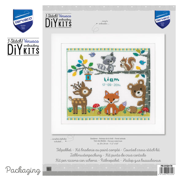 Forest Animals I Birth Record Cross Stitch Kit by Vervaco