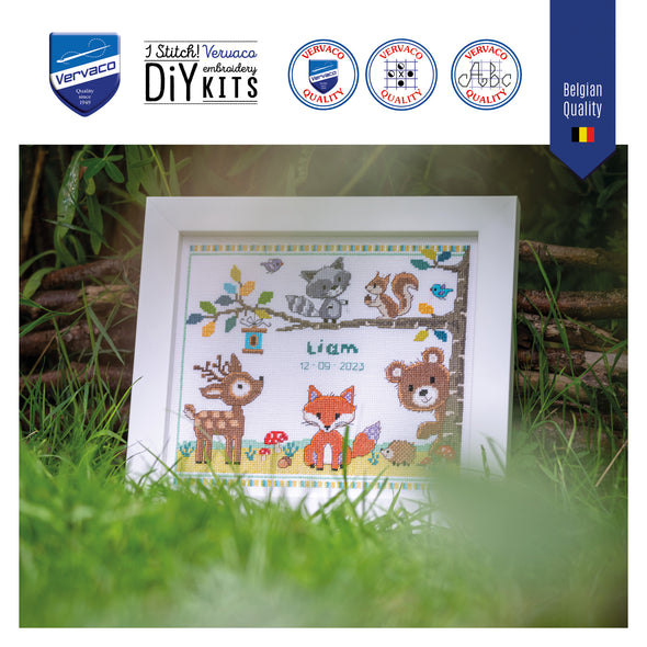 Forest Animals I Birth Record Cross Stitch Kit by Vervaco