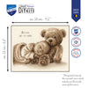 Vervaco embroidery kit packaging with teddy bear design and dimensions