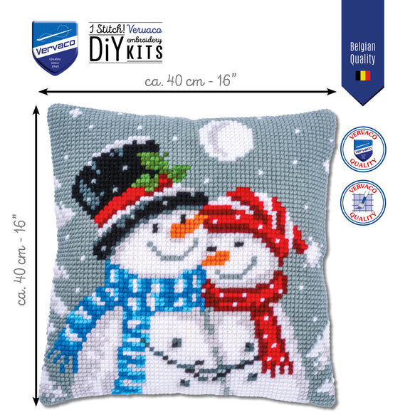 Snowmen Cross Stitch Cushion Kit by Vervaco