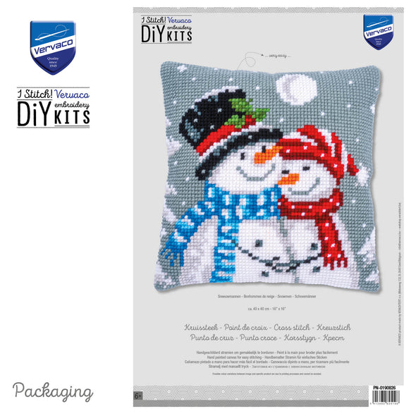 Snowmen Cross Stitch Cushion Kit by Vervaco