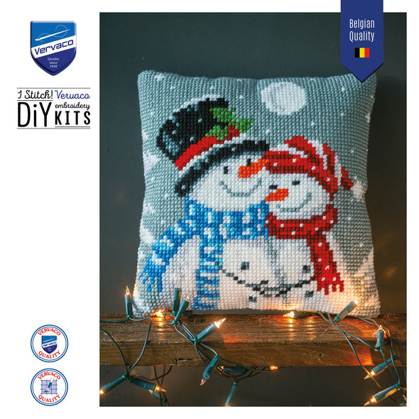 Snowmen Cross Stitch Cushion Kit by Vervaco