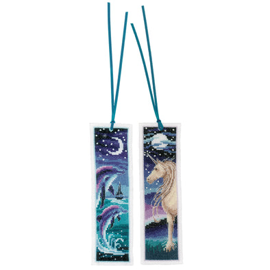 Dolphin and Unicorn set of 2 Cross Stitch Bookmark Kit by Vervaco