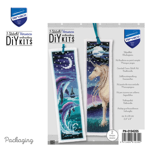Dolphin and Unicorn set of 2 Cross Stitch Bookmark Kit by Vervaco