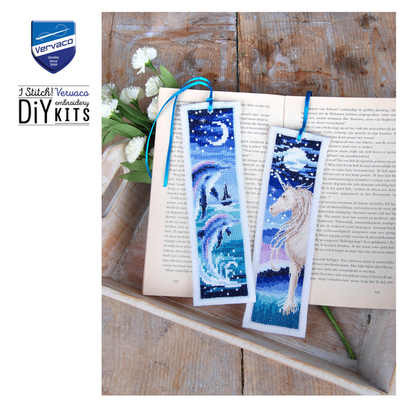 Dolphin and Unicorn set of 2 Cross Stitch Bookmark Kit by Vervaco