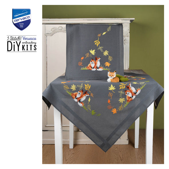 Foxes in Autumn Cross Stitch Table Runner Kit by Vervaco