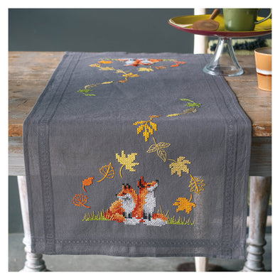 Foxes in Autumn Cross Stitch Table Runner Kit by Vervaco