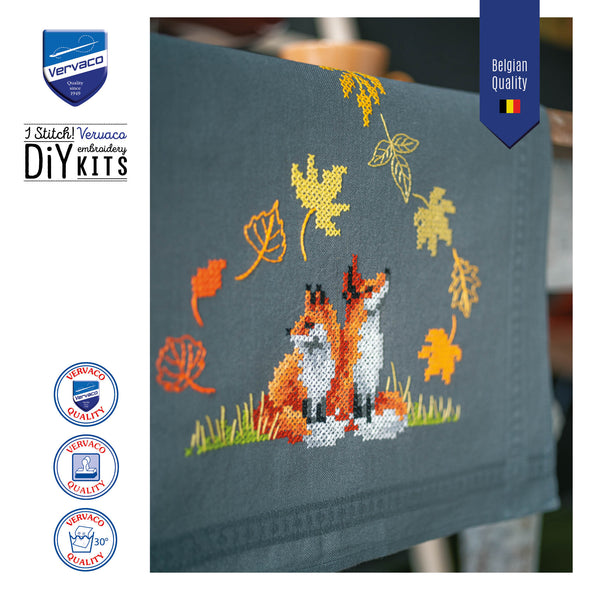 Foxes in Autumn Cross Stitch Table Runner Kit by Vervaco