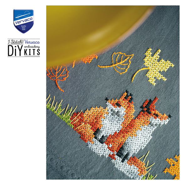Foxes in Autumn Cross Stitch Table Runner Kit by Vervaco