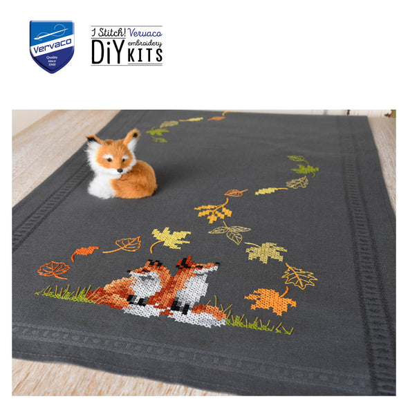Foxes in Autumn Cross Stitch Table Runner Kit by Vervaco