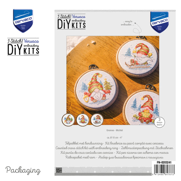 Miniature kit Gnomes set of 3 Cross Stitch Kit by Vervaco