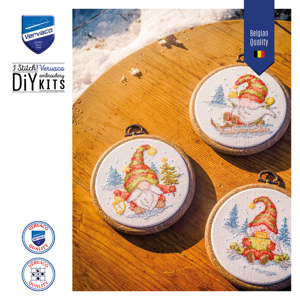 Miniature kit Gnomes set of 3 Cross Stitch Kit by Vervaco