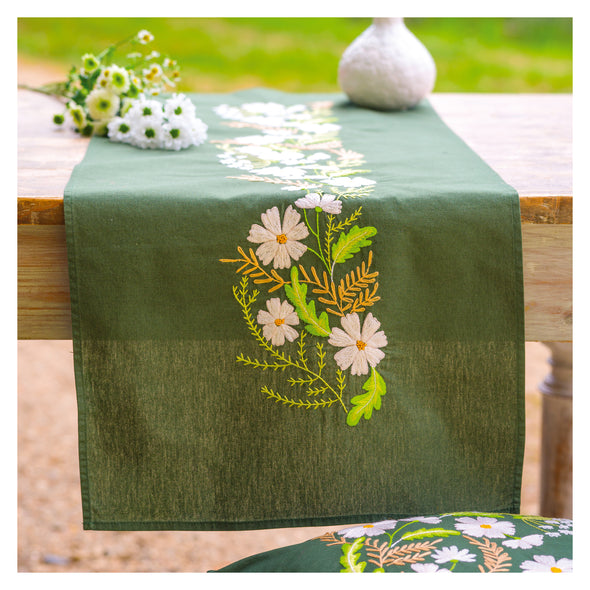 White Floral Cross Stitch Table Runner Kit by Vervaco