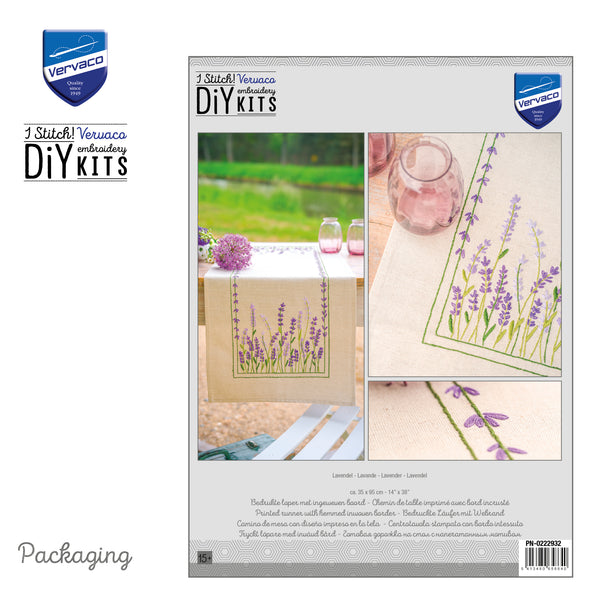 Vervaco embroidery DIY kit packaging with lavender design