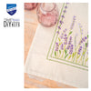 Embroidered lavender design on a towel with Vervaco logo.
