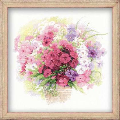 Kit Broderie Point De Croix RIOLIS Chrysanthèmes Délicats 21x29cm - Matériaux Européens