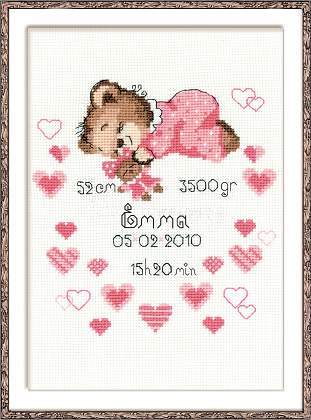 Cross stitch kit “Girls Birth Announcement”, Riolis